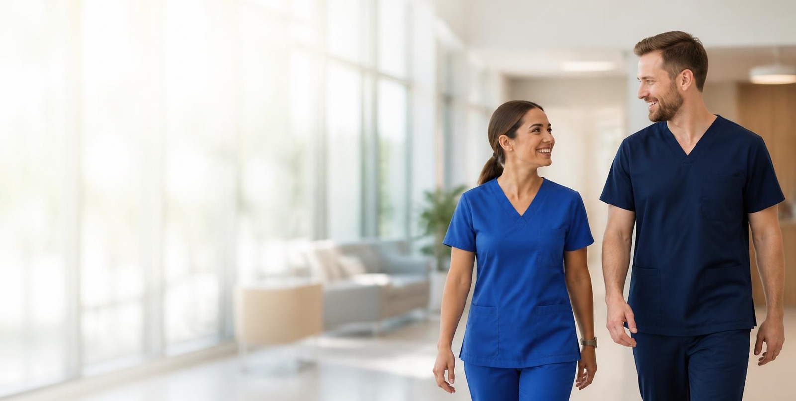 Nurses wearing medical scrubs