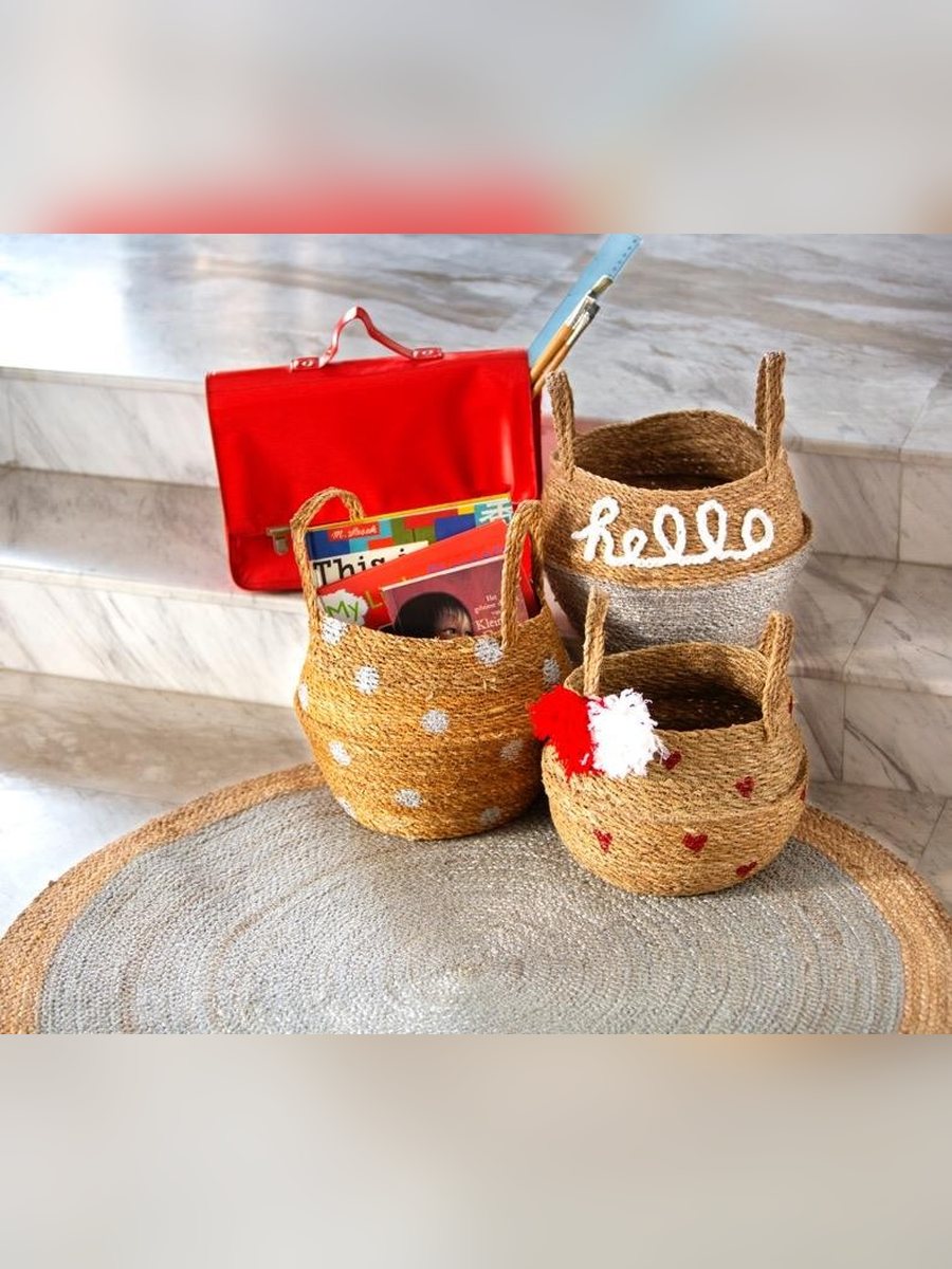 Hand-Painted Seagrass Belly Baskets