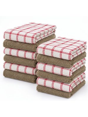 Red-Check & Beige Towel Set