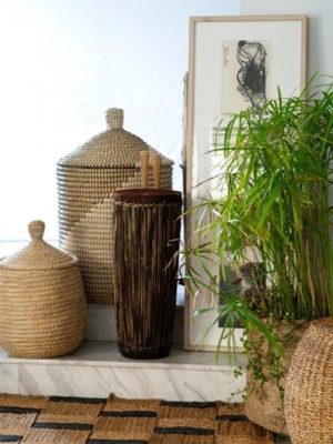 Seagrass Lidded Baskets & Palm Vase